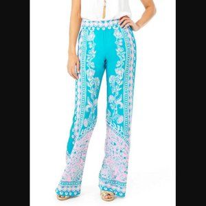Lilly Pulitzer Turquoise and Pink Wide Leg Pants